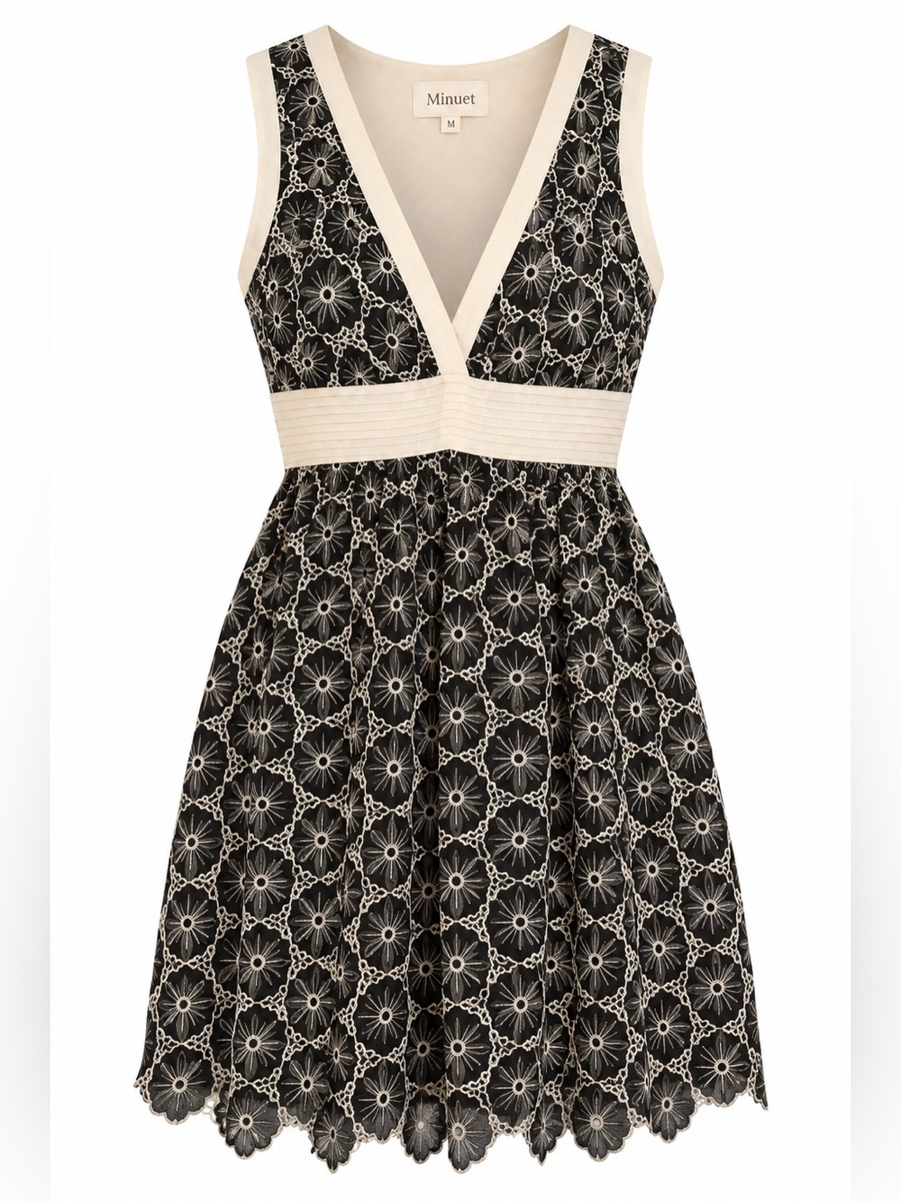 NWT Minuet Black Cream Floral Lace Fit & Flare Dress Size M